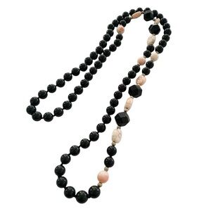 Vintage Onyx & Coral Beaded Necklace